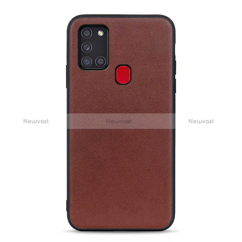 Soft Luxury Leather Snap On Case Cover B01H for Samsung Galaxy A21s Brown