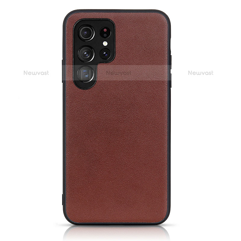 Soft Luxury Leather Snap On Case Cover B01H for Samsung Galaxy S21 Ultra 5G Brown