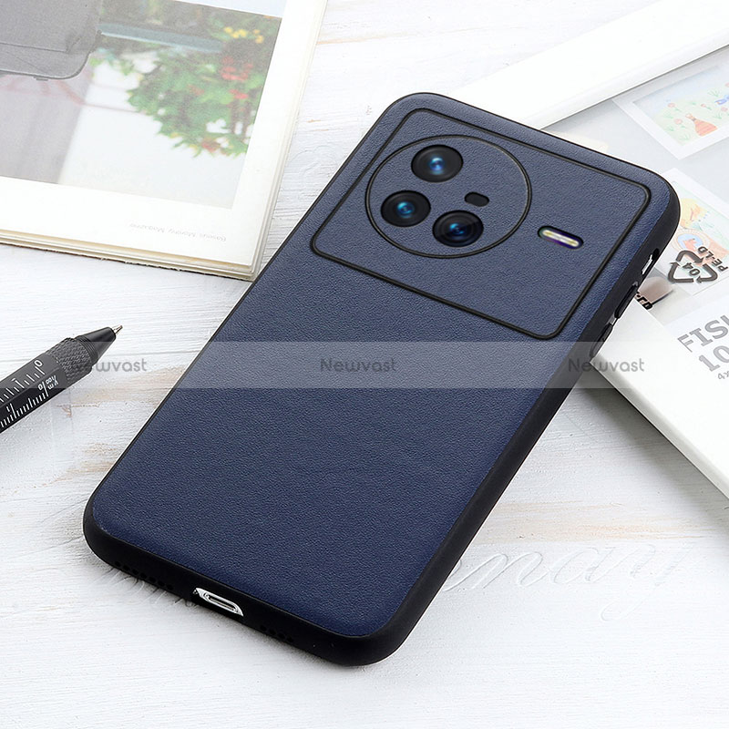Soft Luxury Leather Snap On Case Cover B01H for Vivo X80 5G Blue