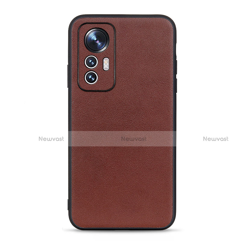 Soft Luxury Leather Snap On Case Cover B01H for Xiaomi Mi 12 5G Brown