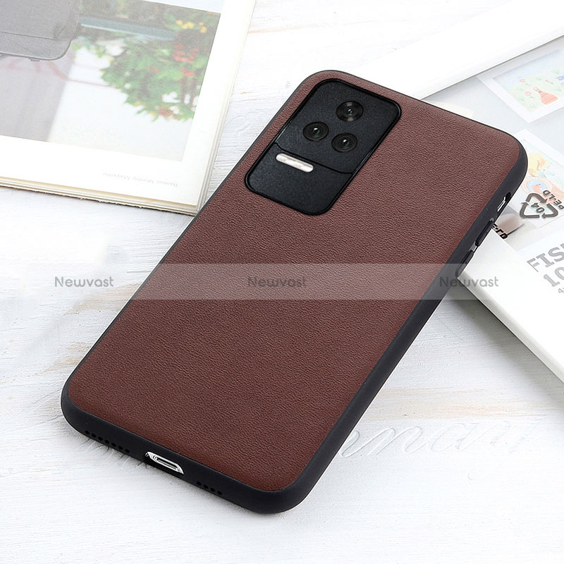 Soft Luxury Leather Snap On Case Cover B01H for Xiaomi Redmi K40S 5G Brown