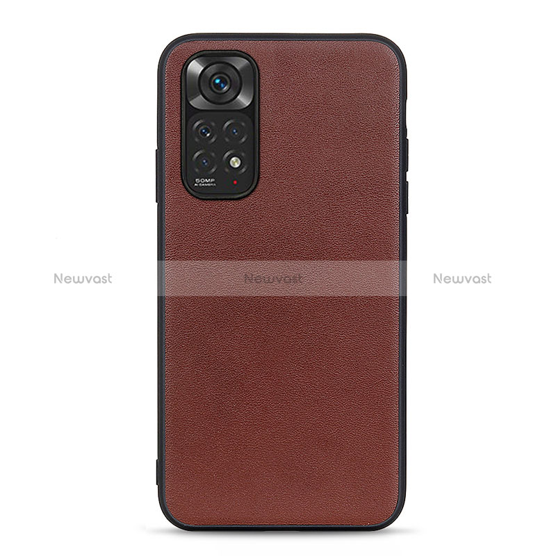 Soft Luxury Leather Snap On Case Cover B01H for Xiaomi Redmi Note 11 4G (2022) Brown