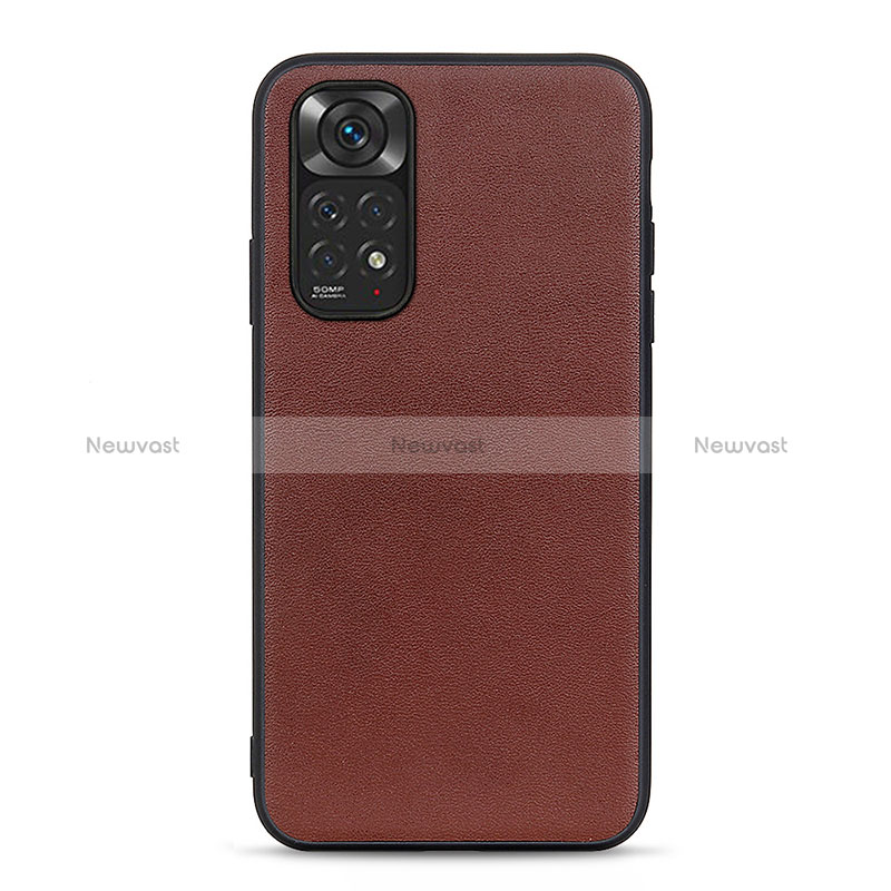 Soft Luxury Leather Snap On Case Cover B01H for Xiaomi Redmi Note 11S 4G Brown