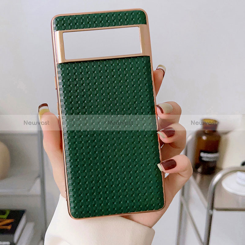 Soft Luxury Leather Snap On Case Cover B02H for Google Pixel 6 Pro 5G Green