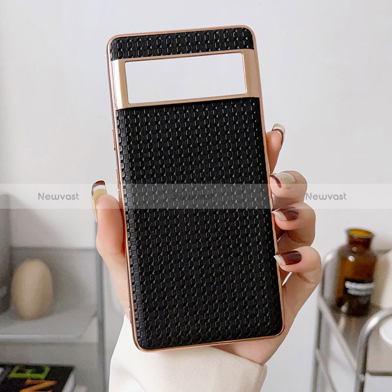 Soft Luxury Leather Snap On Case Cover B02H for Google Pixel 6a 5G Black