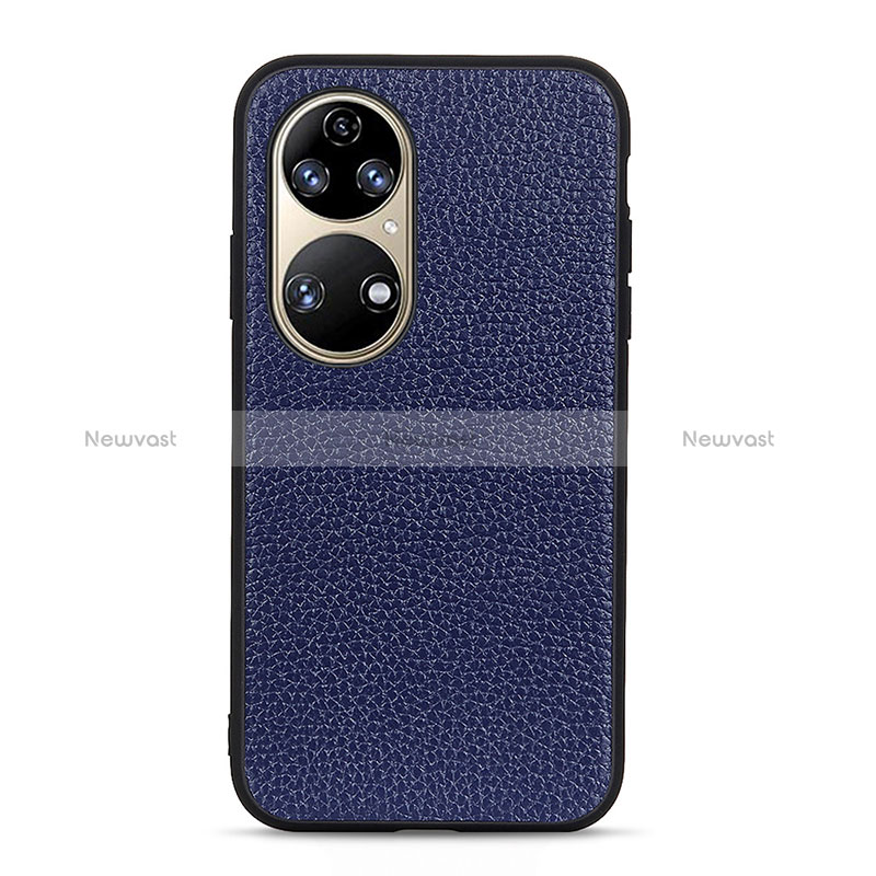 Soft Luxury Leather Snap On Case Cover B02H for Huawei P50 Blue