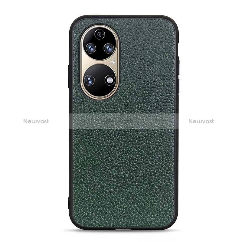 Soft Luxury Leather Snap On Case Cover B02H for Huawei P50 Green