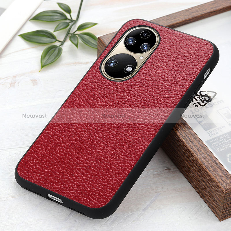 Soft Luxury Leather Snap On Case Cover B02H for Huawei P50 Pro