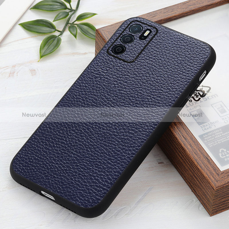Soft Luxury Leather Snap On Case Cover B02H for Oppo A16s Blue