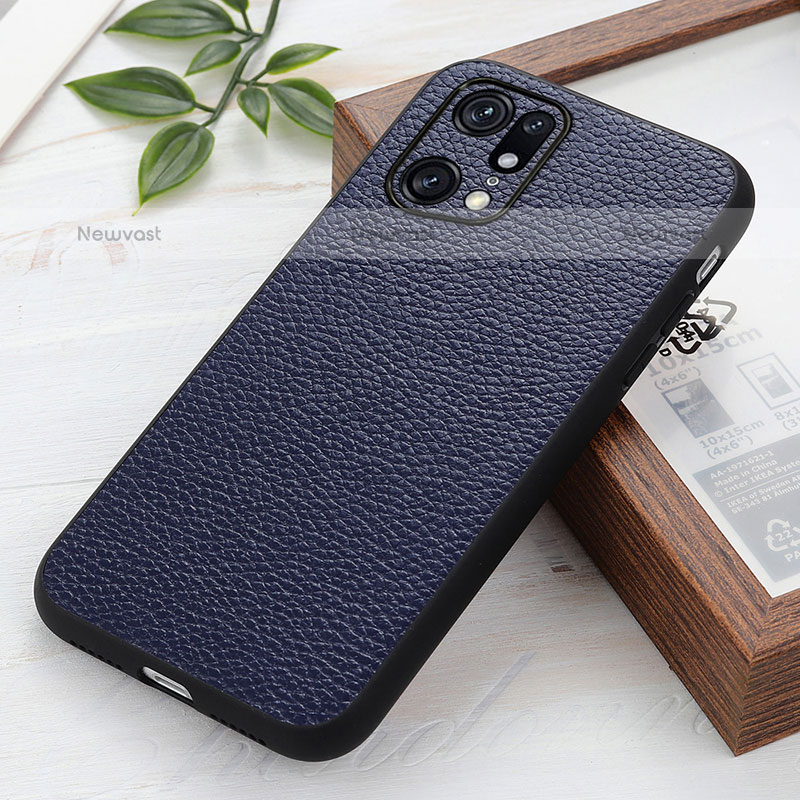 Soft Luxury Leather Snap On Case Cover B02H for Oppo Find X5 Pro 5G Blue