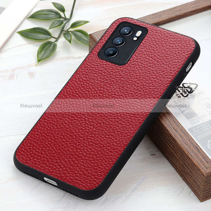 Soft Luxury Leather Snap On Case Cover B02H for Oppo Reno6 5G Red