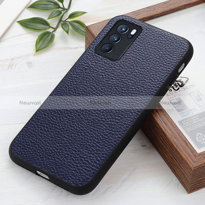 Soft Luxury Leather Snap On Case Cover B02H for Oppo Reno6 Pro 5G India Blue