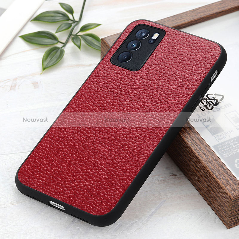 Soft Luxury Leather Snap On Case Cover B02H for Oppo Reno6 Pro 5G India Red