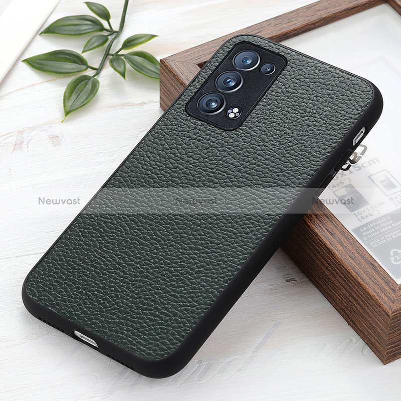 Soft Luxury Leather Snap On Case Cover B02H for Oppo Reno6 Pro+ Plus 5G Green