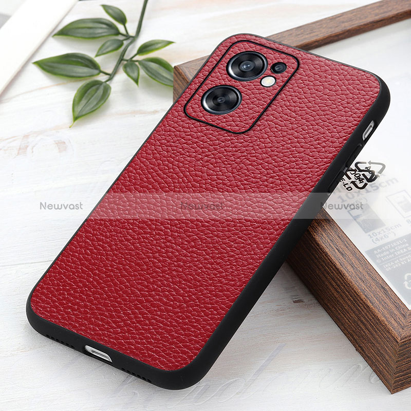 Soft Luxury Leather Snap On Case Cover B02H for Oppo Reno7 SE 5G Red