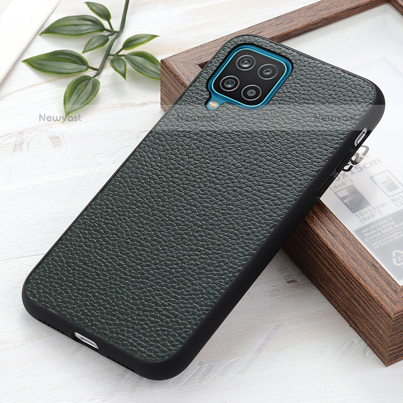 Soft Luxury Leather Snap On Case Cover B02H for Samsung Galaxy A12 Green