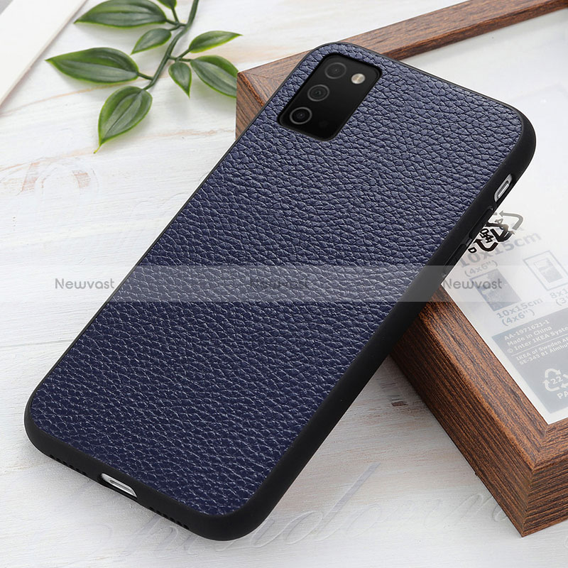 Soft Luxury Leather Snap On Case Cover B02H for Samsung Galaxy F02S SM-E025F Blue