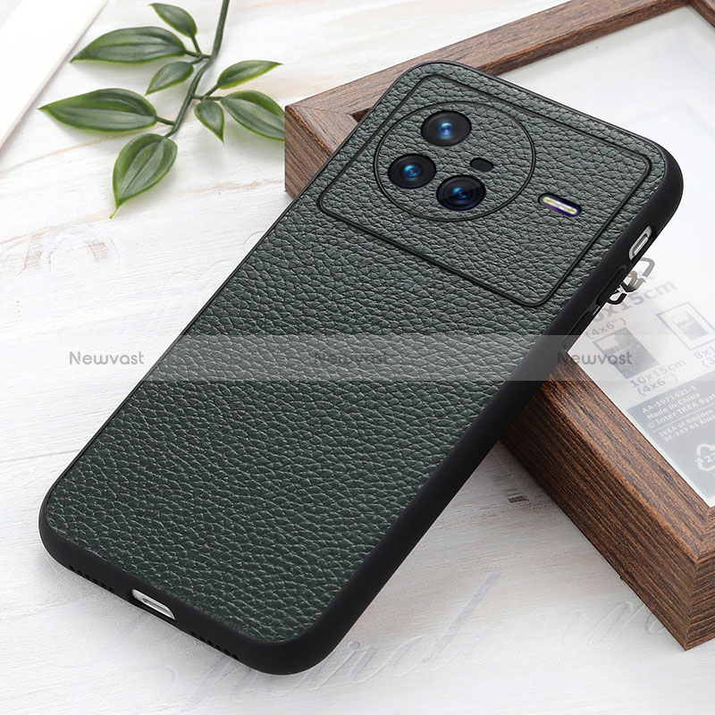 Soft Luxury Leather Snap On Case Cover B02H for Vivo X80 5G Green