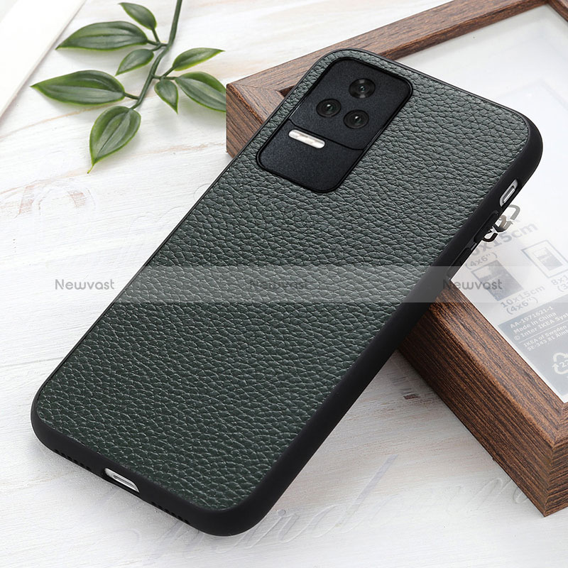 Soft Luxury Leather Snap On Case Cover B02H for Xiaomi Poco F4 5G Green