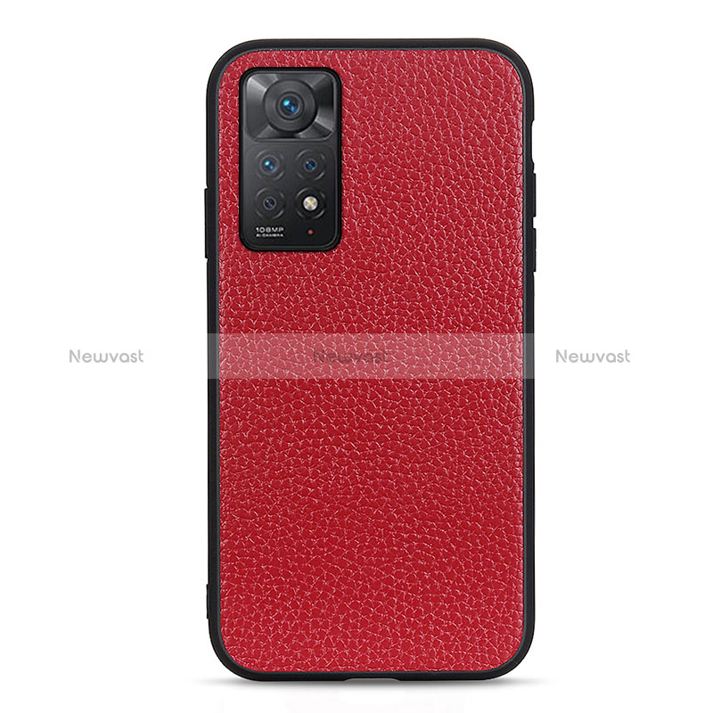 Soft Luxury Leather Snap On Case Cover B02H for Xiaomi Redmi Note 11 Pro 4G Red