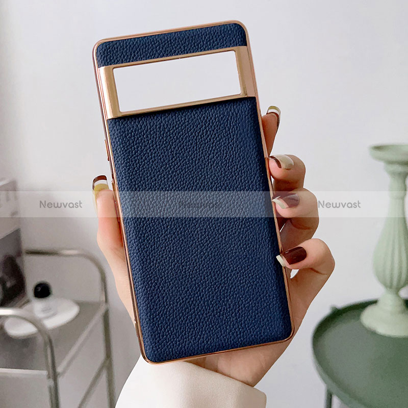 Soft Luxury Leather Snap On Case Cover B03H for Google Pixel 6 Pro 5G Blue