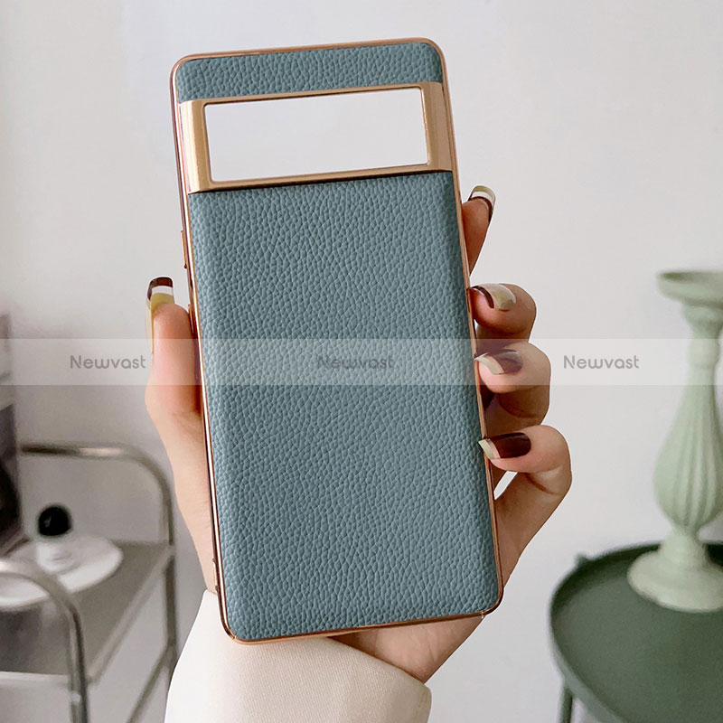 Soft Luxury Leather Snap On Case Cover B03H for Google Pixel 6 Pro 5G Mint Blue