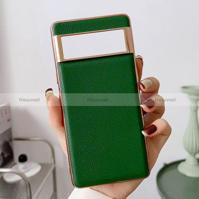 Soft Luxury Leather Snap On Case Cover B03H for Google Pixel 6a 5G Green