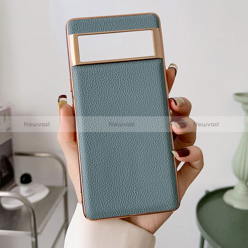 Soft Luxury Leather Snap On Case Cover B03H for Google Pixel 6a 5G Mint Blue