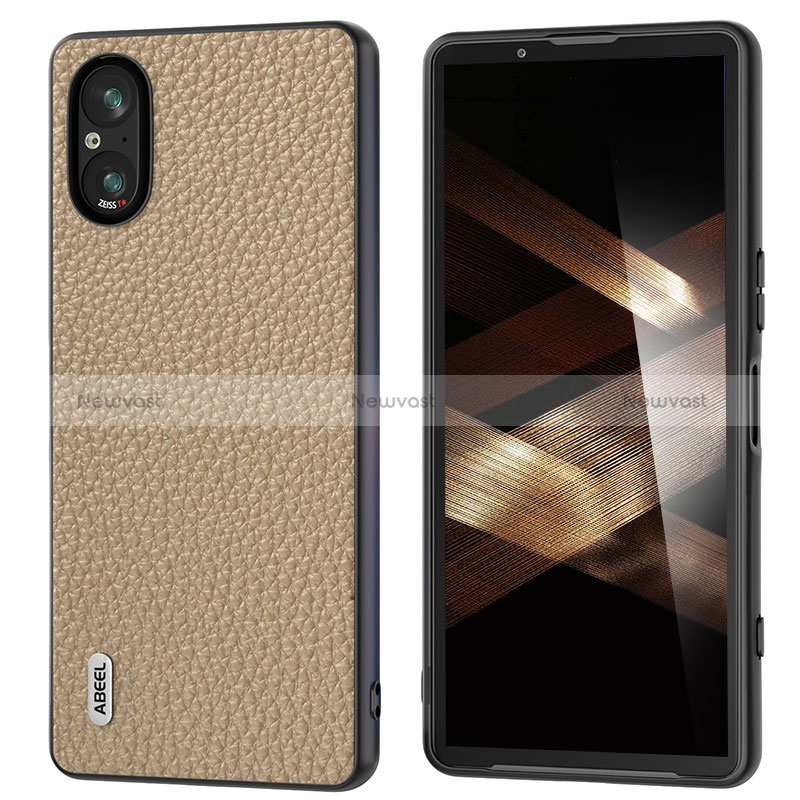 Soft Luxury Leather Snap On Case Cover B03H for Sony Xperia 5 V Brown