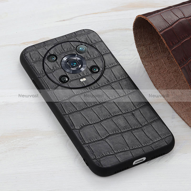 Soft Luxury Leather Snap On Case Cover B04H for Huawei Honor Magic4 Pro 5G Black