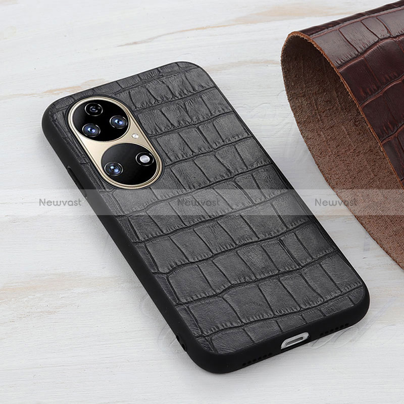 Soft Luxury Leather Snap On Case Cover B04H for Huawei P50 Pro Black