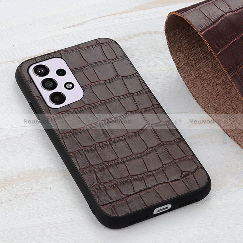 Soft Luxury Leather Snap On Case Cover B04H for Samsung Galaxy A33 5G Brown