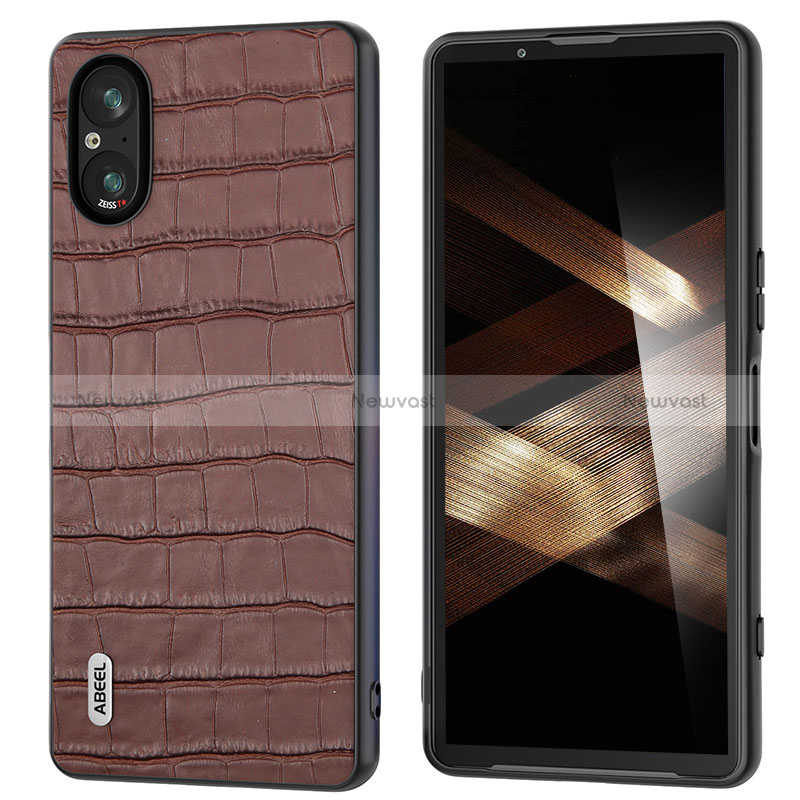 Soft Luxury Leather Snap On Case Cover B04H for Sony Xperia 5 V Brown