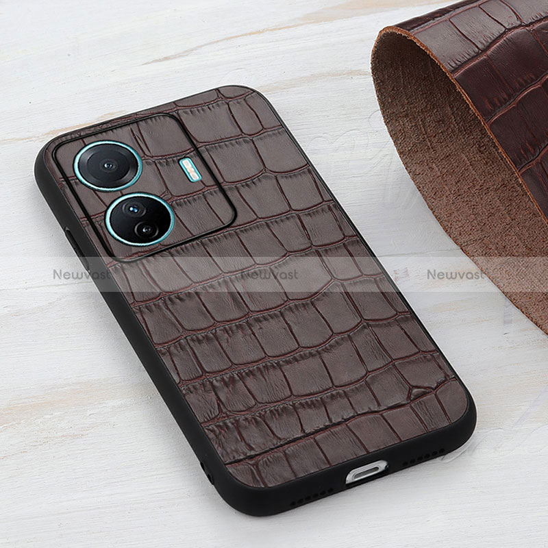 Soft Luxury Leather Snap On Case Cover B04H for Vivo T1 5G Brown