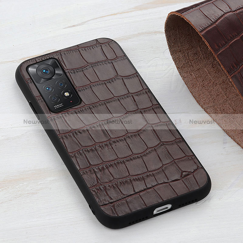 Soft Luxury Leather Snap On Case Cover B04H for Xiaomi Redmi Note 11 Pro 5G Brown