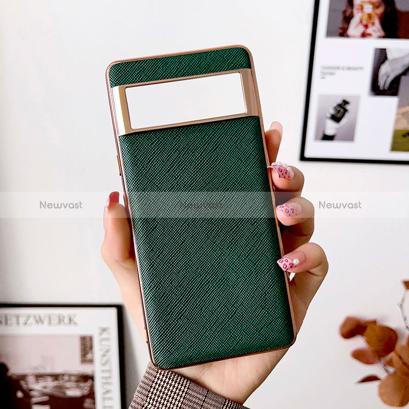 Soft Luxury Leather Snap On Case Cover B05H for Google Pixel 6a 5G Green