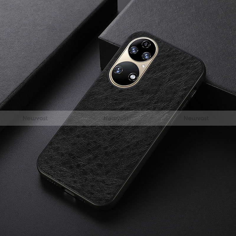 Soft Luxury Leather Snap On Case Cover B05H for Huawei P50 Pro Black