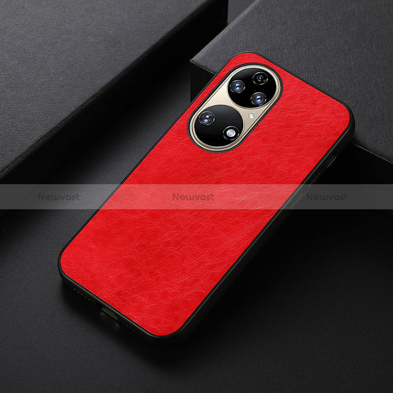 Soft Luxury Leather Snap On Case Cover B05H for Huawei P50 Pro Red