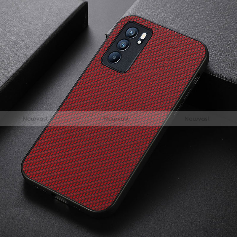 Soft Luxury Leather Snap On Case Cover B05H for Oppo Reno6 5G Red