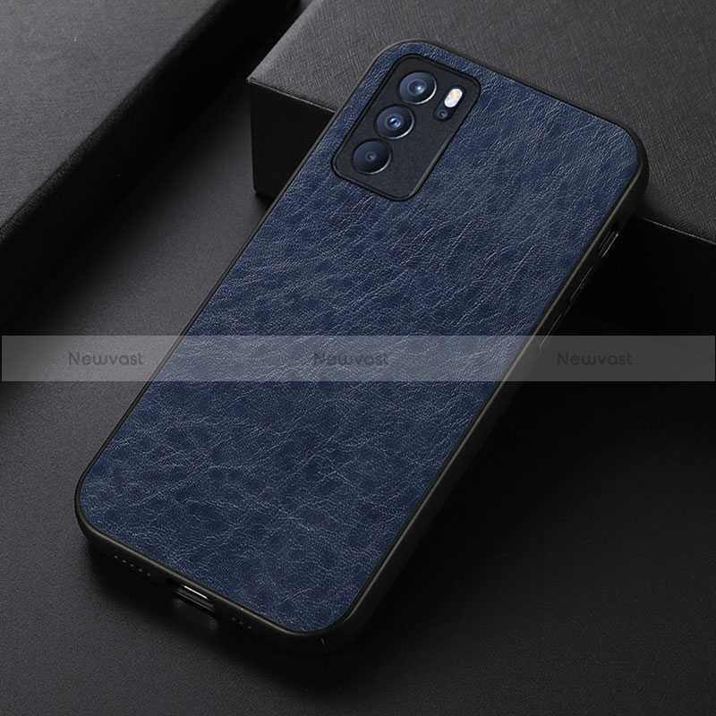 Soft Luxury Leather Snap On Case Cover B05H for Oppo Reno6 Pro 5G India Blue