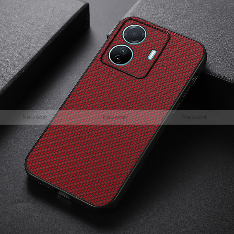 Soft Luxury Leather Snap On Case Cover B05H for Vivo T1 5G Red