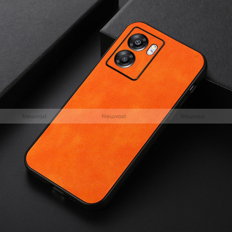 Soft Luxury Leather Snap On Case Cover B06H for Oppo A57 5G Orange