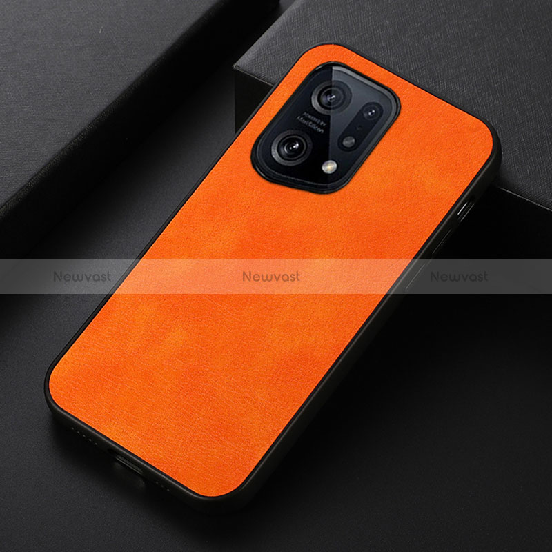 Soft Luxury Leather Snap On Case Cover B06H for Oppo Find X5 5G Orange