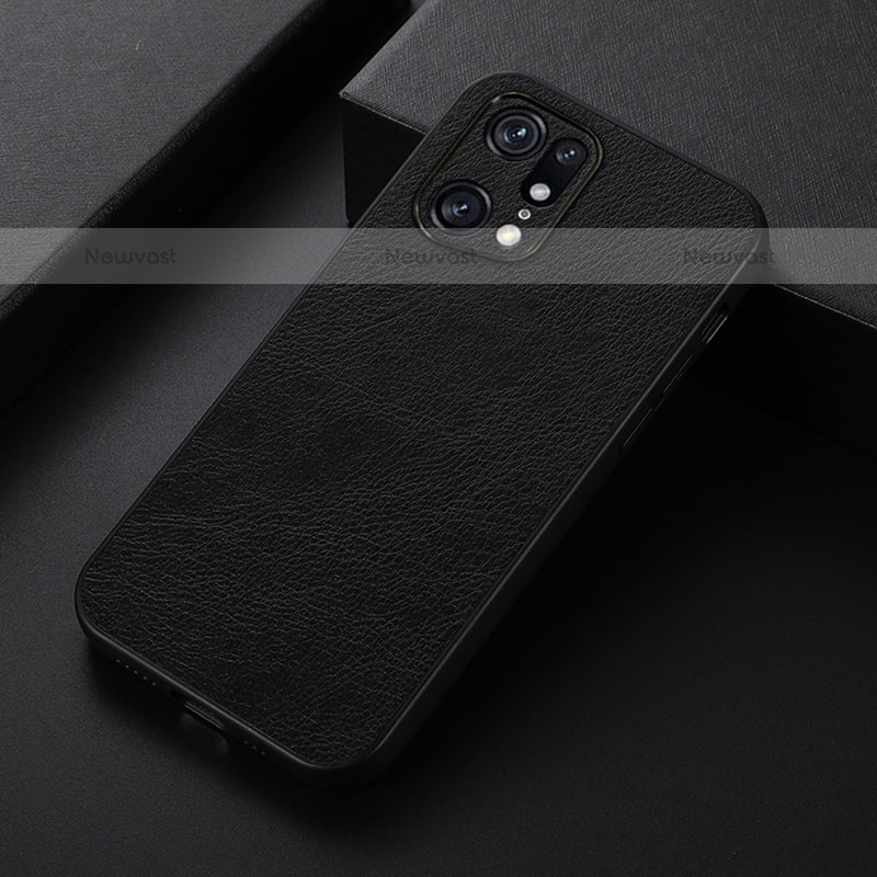 Soft Luxury Leather Snap On Case Cover B06H for Oppo Find X5 Pro 5G Black