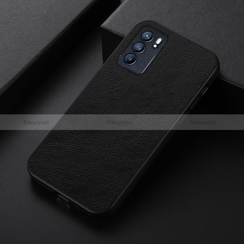 Soft Luxury Leather Snap On Case Cover B06H for Oppo Reno6 5G Black