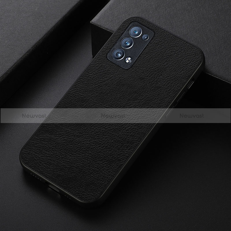 Soft Luxury Leather Snap On Case Cover B06H for Oppo Reno6 Pro+ Plus 5G Black