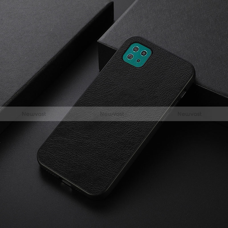 Soft Luxury Leather Snap On Case Cover B06H for Samsung Galaxy A22 5G Black