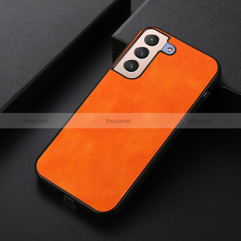 Soft Luxury Leather Snap On Case Cover B06H for Samsung Galaxy S25 Plus 5G Orange