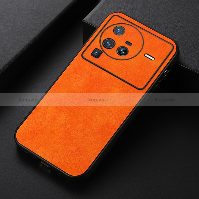 Soft Luxury Leather Snap On Case Cover B06H for Vivo X80 Pro 5G Orange