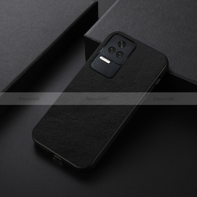 Soft Luxury Leather Snap On Case Cover B06H for Xiaomi Poco F4 5G Black